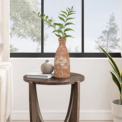 LuxenHome Rustic Brown 12.2-inch Tall Round Stoneware Vase