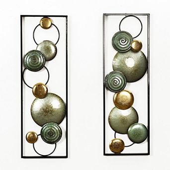 LuxenHome Set of 2 Multi-Color Circles Abstract Metal Wall Decor Wall Art Hanging Wall Sculpture