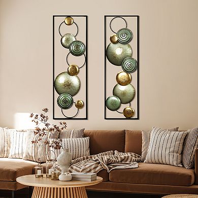 LuxenHome Set of 2 Multi-Color Circles Abstract Metal Wall Decor Wall Art Hanging Wall Sculpture
