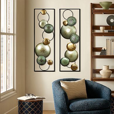 LuxenHome Set of 2 Multi-Color Circles Abstract Metal Wall Decor Wall Art Hanging Wall Sculpture