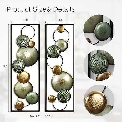 LuxenHome Set of 2 Multi-Color Circles Abstract Metal Wall Decor Wall Art Hanging Wall Sculpture