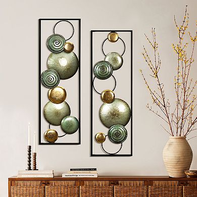 LuxenHome Set of 2 Multi-Color Circles Abstract Metal Wall Decor Wall Art Hanging Wall Sculpture