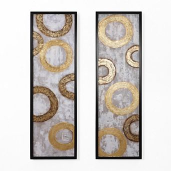 LuxenHome 2 pc Gold And Brown Metal With Black Rectangle Frame Wall Decor Set