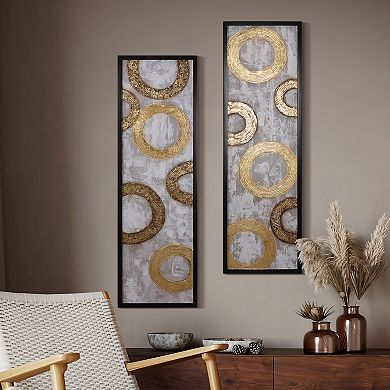 LuxenHome 2-piece Gold And Brown Metal With Black Rectangle Frame Wall Decor Set