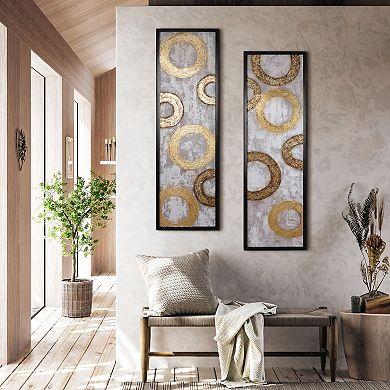 LuxenHome 2-piece Gold And Brown Metal With Black Rectangle Frame Wall Decor Set