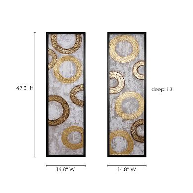 LuxenHome 2-piece Gold And Brown Metal With Black Rectangle Frame Wall Decor Set