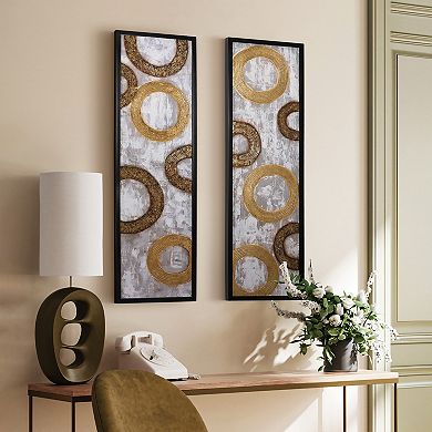 LuxenHome 2-piece Gold And Brown Metal With Black Rectangle Frame Wall Decor Set