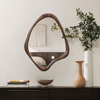 LuxenHome Brown Wood Frame Decorative Wall Mirror