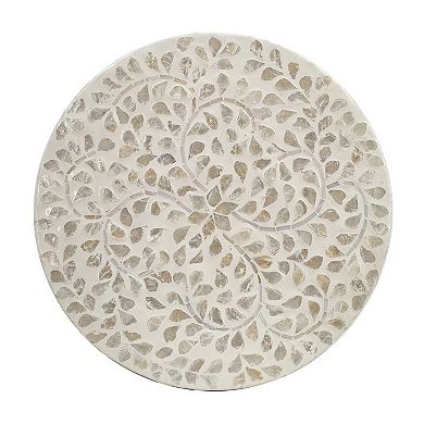 18 Inch Luxury Accent Table Stool, Foliage Star Pattern, Champagne White