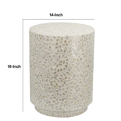 18 Inch Luxury Accent Table Stool, Foliage Star Pattern, Champagne White