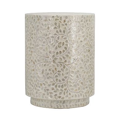 18 Inch Luxury Accent Table Stool, Foliage Star Pattern, Champagne White