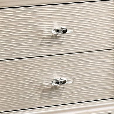 Nightstand With Textured 2 Drawers And Acrylic Legs, Pearl White