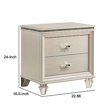 Nightstand With Textured 2 Drawers And Acrylic Legs, Pearl White