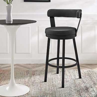 Emma 26 Inch Modern Counter Stool Chair, Vegan Faux Leather, Swivel, Black