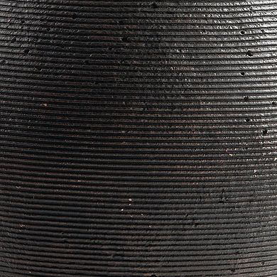 Dale 12 Inch Round Polyresin Vase, Wavy Ribbed Spiral Texture Antique Brown