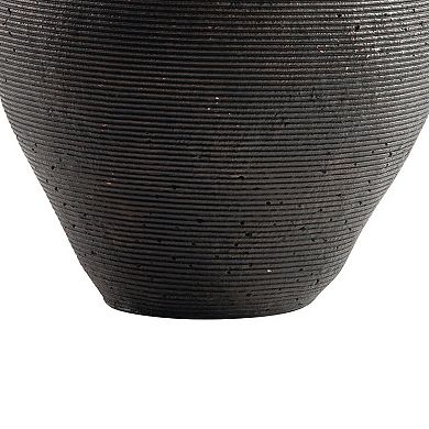 Dale 12 Inch Round Polyresin Vase, Wavy Ribbed Spiral Texture Antique Brown