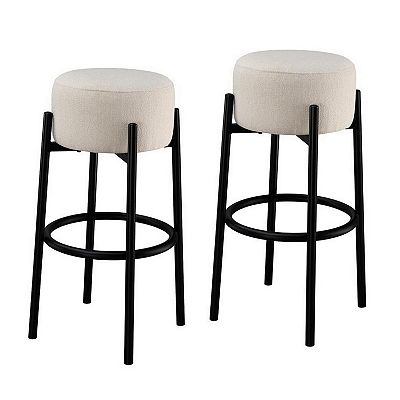 Barstool With Fabric Seat And Tubular Legs Set Of 2 Beige And Black