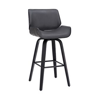 30 Inch Bar Stool With Curved Padded Back And Seat, Gray