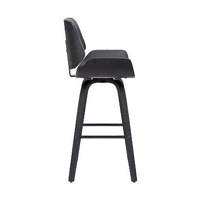 30 Inch Bar Stool With Curved Padded Back And Seat, Gray