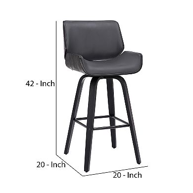 30 Inch Bar Stool With Curved Padded Back And Seat, Gray