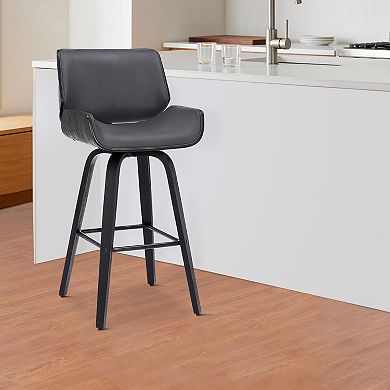 30 Inch Bar Stool With Curved Padded Back And Seat, Gray
