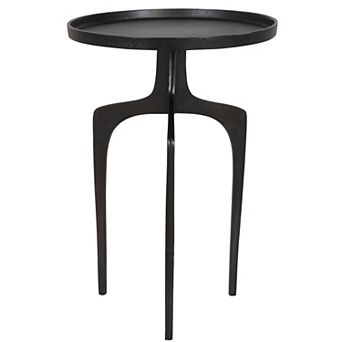 22 Inch Metal Round Accent Table, Three Curved Legs, Antique Brown