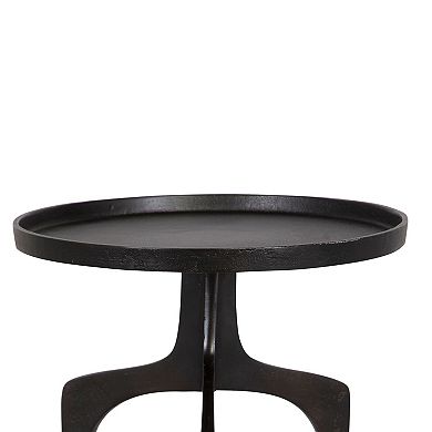 22 Inch Metal Round Accent Table, Three Curved Legs, Antique Brown