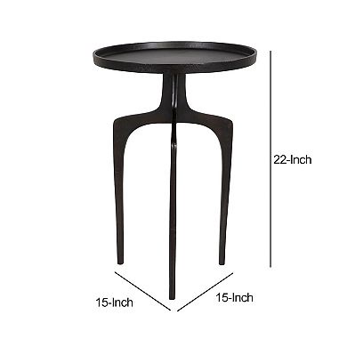 22 Inch Metal Round Accent Table, Three Curved Legs, Antique Brown