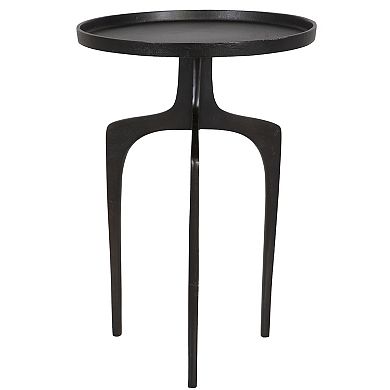 22 Inch Metal Round Accent Table, Three Curved Legs, Antique Brown
