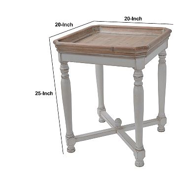 25 Inch Square End Side Table, Fir Wood, Natural Brown, Antique White