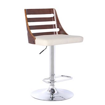 Swivel Wooden Cut Out Back Barstool With Pedestal Base, Cream And Chrome