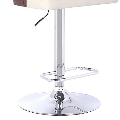 Swivel Wooden Cut Out Back Barstool With Pedestal Base, Cream And Chrome