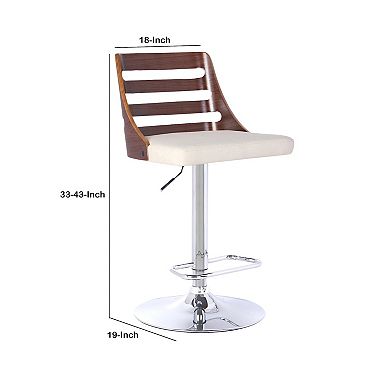 Swivel Wooden Cut Out Back Barstool With Pedestal Base, Cream And Chrome