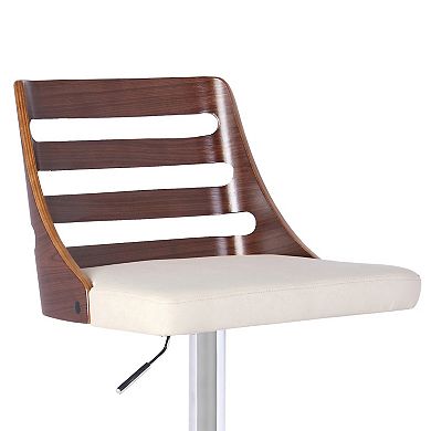 Swivel Wooden Cut Out Back Barstool With Pedestal Base, Cream And Chrome