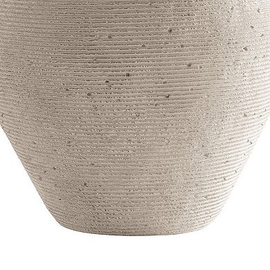 Dale 17 Inch Round Polyresin Vase, Tightly Ribbed Texture, Antique Beige