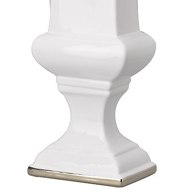 Ceramic Decorative Urn With Rectangular Opening, Large, White & Silver
