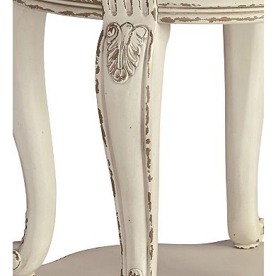 Round Wooden End Table With Open Bottom Shelf, Brown And Antique White