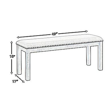 Nailhead Trim Wooden Dining Bench With Fabric Upholstery, Brown And Gray