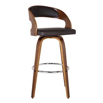 26 Inch Swivel Faux Leather Counter Height Barstool With Open Back, Brown
