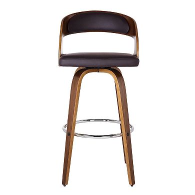 26 Inch Swivel Faux Leather Counter Height Barstool With Open Back, Brown