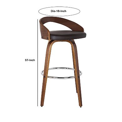 26 Inch Swivel Faux Leather Counter Height Barstool With Open Back, Brown