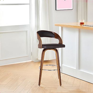 26 Inch Swivel Faux Leather Counter Height Barstool With Open Back, Brown