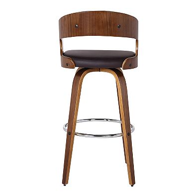 26 Inch Swivel Faux Leather Counter Height Barstool With Open Back, Brown
