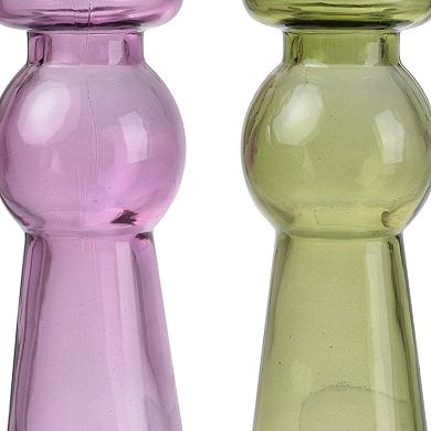 Glass Pillar Tealight Candle Holders, Set Of 4, Multicolor