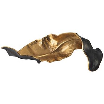 Twisted Leaf Design Sculpture With Texture Details, Gold And Black