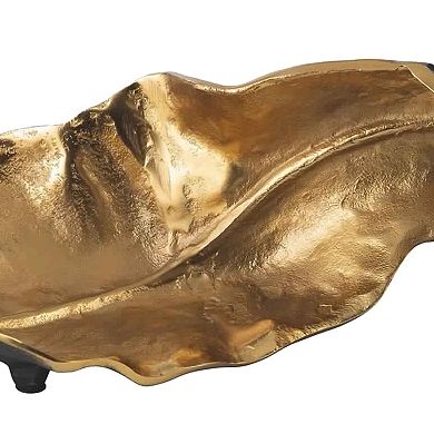 Twisted Leaf Design Sculpture With Texture Details, Gold And Black