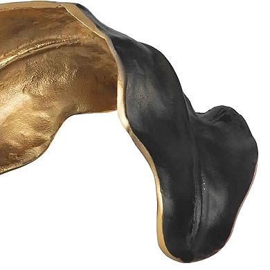 Twisted Leaf Design Sculpture With Texture Details, Gold And Black