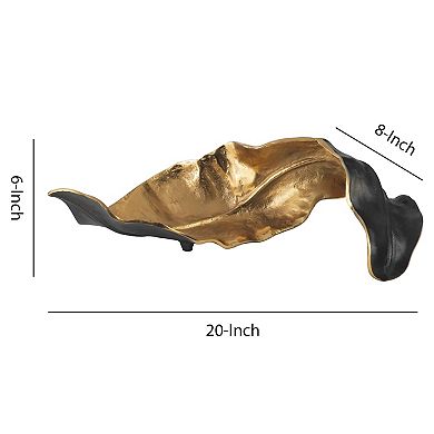Twisted Leaf Design Sculpture With Texture Details, Gold And Black