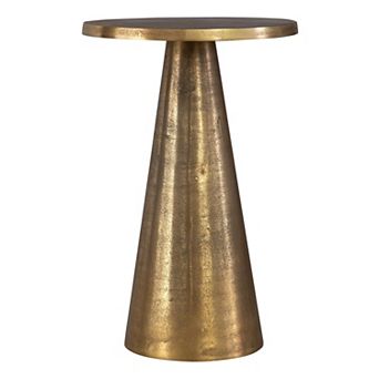 20 Inch Accent Table, Classic Round Pedestal Base, Antique Brass Finish