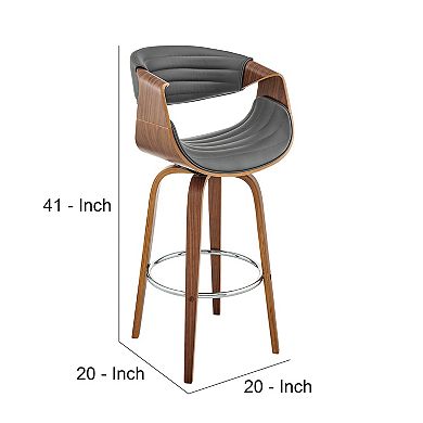 Swivel Bar Stool With Leatherette Bucket Seat, Gray